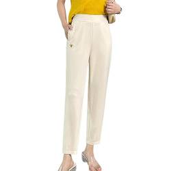 Loose-Fitting High-Waisted Slacks for Women,Business Casual Slim Fit Stretch Trousers,Summer Comfort Harem Pants Straight Leg Pants with Pockets. (4XL, White) von YAERLE