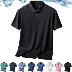 Men's Ice Silk Short Sleeve Polo Shirt,Cool Feeling Ice Silk Quick-Drying Short Sleeve,Summer Classic Fashion Casual Business Anti-Wrinkle T-Shirt. (L, Black) von YAERLE