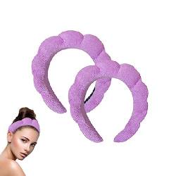 Schwamm-Spa-Stirnband for Waschen des Gesichts, 2er-Pack flauschiges Make-up-Stirnband for Frauen, Hautpflege-Stirnband, Frottee-Stoff-Stirnband for Abschminken, Duschen (Color : Purple) von YAERLE