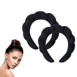 Schwamm-Spa-Stirnband for Waschen des Gesichts, 2er-Pack flauschiges Make-up-Stirnband for Frauen, Hautpflege-Stirnband, Frottee-Stoff-Stirnband for Abschminken, Duschen (Color : Svart) von YAERLE