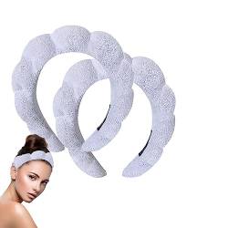 Schwamm-Spa-Stirnband for Waschen des Gesichts, 2er-Pack flauschiges Make-up-Stirnband for Frauen, Hautpflege-Stirnband, Frottee-Stoff-Stirnband for Abschminken, Duschen (Color : White) von YAERLE