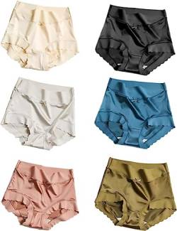 YAERLE Satin Ice Silk Seamless Shaping Briefs,Women's High Waisted Tummy Control Butt Lifter Silk Underwear,Cool Breathable Stretch Traceless Panties. (XL, 6 Colors) von YAERLE
