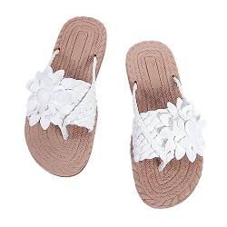 YAERLE Women's Orthopedic Flower Flat Flip Flops,Flower Decor Weave Detail Toe Post Slides,Summer Casual Open Toe Beach Sandals (38 EU, White) von YAERLE