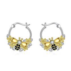 Bienen Ohrringe Geschenke für Damen Sterling Silber Hummel Creolen kleine Bienen Blumen-Ohrringe Creolen, Schmuck für Teenager Mädchen von YAFEINI