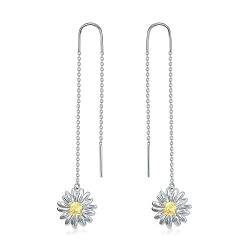 Daisy Ohrringe Sterling Silber Daisy Threader Ohrringe Ziehen Sie durch Kette Ohrringe Daisy Dangle Ohrringe Schmuck Geschenke für Damen Mädchen von YAFEINI