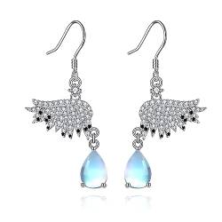 Engelsflügel Ohrringe S925 Sterling Silber Mondstein Hängend Ohrhänger Flügel Schmuck für Damen Mädchen Mütter von YAFEINI