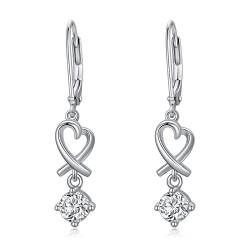 Herz Ohrringe 925 Sterling Silber für Damen Hypoallergen Ohrringe Leverback Zirkonia Herzohrringe zum Hängen für Mutter Mädchen Silber(Herz Ohrringe) von YAFEINI