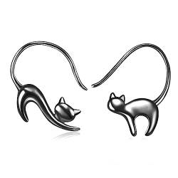 Katze Ohrringe Sterling Silber Schwarze Katze Ohrringe Pull Through Tier Katze Dangle Ohrringe Schmuck Geschenke für Damen Mädchen (Schwarze Katzenohrringe) von YAFEINI