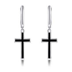 Kreuz Ohrringe für Frauen Sterling Silber Kreuz Schwarz Onyx Ohrringe Kreuz Hoop Ohrringe für Männer Schmuck von YAFEINI
