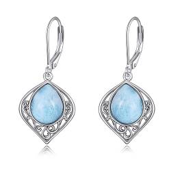 Larimar Ohrringe Schmuck Sterling silber Tropfenförmige Blumen-Ohrringe Urlaubs Larimar Ohrringe Geschenke für Damen Mädchen von YAFEINI