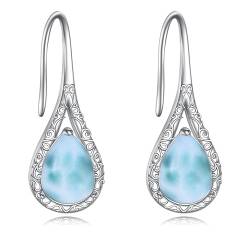 Larimar Schmuck Ohrringe Sterling Silber Durchziehbare Larimar Tropfen Ohrringe Natürlicher Edelstein Tropfen Ohrringe Schmuck, Geschenke für Damen und Mädchen von YAFEINI