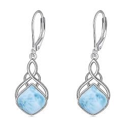 Larimar Schmuck Ohrringe Sterling Silber Irischer keltischer Knoten Tropfen Ohrringe Natürlicher Edelstein Tropfen Ohrringe Schmuck, Geschenke für Damen und Mädchen von YAFEINI