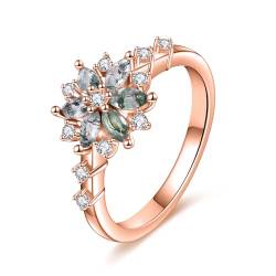 Moosachat Ring 925 Sterling Silber Verlobungsring Damen Schneeflocke Edelstein Ring Moosachat Schmuck Geschenke (Roségold, 50 (15.9)) von YAFEINI