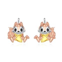 Panda/Katzen/Waschbär/Eichhörnchen Ohrringe 925 Sterling Silber Tier Creolen Ohrringe Schmuck Geschenke für Frauen Mädchen (Eichhörnchen) von YAFEINI