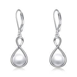 Perlen Ohrringe für Damen 925 Sterling Silber Infinity Perlen Ohrringe Schmuck Geschenke für Mutter Mutter Mädchen Freunde (Infinity-Perlenohrringe) von YAFEINI