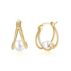 Perlen Ohrringe für Damen Kleine Perlen Creolen Perlen Ohrringe Ocean Waves Schmuck Geschenk für Frauen Mädchen von YAFEINI