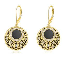 Schwarze Onyx Ohrringe Sterling Silber Filigrane Tropfenohrringe Schwarzer Kreis baumeln Ohrringe Schmuck Geschenke für Damen Mädchen von YAFEINI