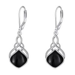 Schwarze Onyx Ohrringe Sterling Silber Irisch Keltische Knoten Leverback Ohrringe Schwarzer Stein Boho Dangle Ohrringe Schmuck Geschenke von YAFEINI