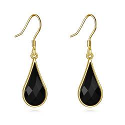 Schwarze Onyx Ohrringe für Damen Gold Tropfenform Sterling Silber Baumelnder Ohrringe LeverBack Schmuck Geschenke für Frauen Mädchen von YAFEINI