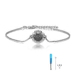 Sonnenblume Urne Armband für Asche 925 Sterling Silber Abalone Muschel Baum des Lebens Einäscherung Andenken Anhänger Medaillon Armband für Frauen, Sterlingsilber von YAFEINI