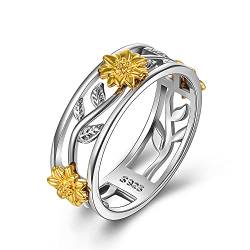 Sonnenblumen Ringe für Damen 925 Sterling Silber Sonnenschein Eheringe für Mama Frau Geschenk Größe 6-7 (Gelb, 7) von YAFEINI