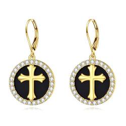 Sterling Silber Kreuz Ohrringe für Damen 18k Gold überzogene Cubia Zirkonia Schwarzes Kreuz Dangle Ohrringe Schmuck Geschenke von YAFEINI