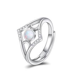 Weiß Opal Ring 925 Sterling Silber Mond Damen Einstellbar Dreifach Mondgöttin Schmuck Geschenke von YAFEINI