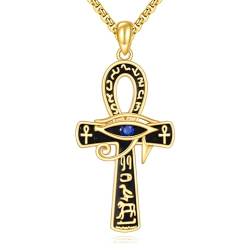 YAFEINI Ägyptische Kette S925 Sterling Silber Ankh Auge des Horus Halskette Gold Ägypten Schmuck Geschenk für Herren von YAFEINI