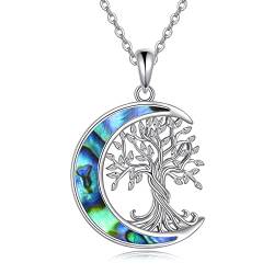 YAFEINI Baum des Lebens Halskette 925 Sterling Silber Abalone Muschel Mond Anhänger Halskette Baum des Lebens Schmuck für Frauen von YAFEINI