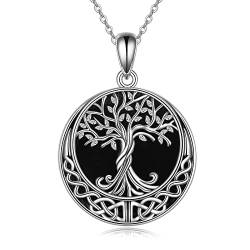 YAFEINI Baum des Lebens Halskette Sterling Silber echter natürlicher schwarzer Onyx Schmuck keltischer Knoten Stammbaum Anhänger Halskette für Frauen von YAFEINI