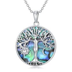 YAFEINI Baum des Lebens Kette S925 Sterling Silber Sonne und Mond Wicca Magic Abalone Muschel Anhänger Schmuck für Damen von YAFEINI