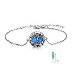 YAFEINI Baum des Lebens Urne Armband für Asche 925 Sterling Silber blauer Opal Baum des Lebens Feuerbestattung Andenken Anhänger Medaillon Armband für Frauen von YAFEINI