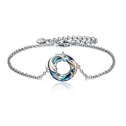 YAFEINI Delfin Fußkettchen für Frauen Sterling Silber Kristall Delphin Knöchel Armband Mutter und Tochter Ozean Schmuck Geschenke für Mama Mädchen von YAFEINI