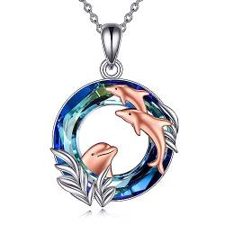 YAFEINI Delphin Kette für Damen 925 Sterling Silber Anhänger Halskette Delphin Mutter Halskette Schmuck Geschenk für Frauen Mädchen Mama Tochter von YAFEINI