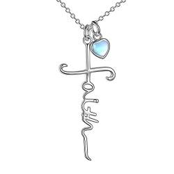 YAFEINI Glaube Kreuz Halskette Mondstein Kreuz Ketten 925er-Sterlingsilber Glaube Schmuck Geschenk für Damen Konfirmations Geschenke für Mädchen Abschluss Geschenke von YAFEINI