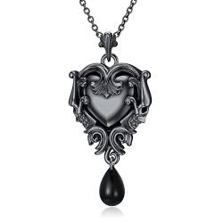 YAFEINI Gothic Totenkopf Halskette 925 Sterling Silber Schwarz Totenkopf Herz Gothic Schmuck für Damen von YAFEINI