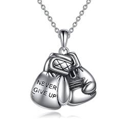 YAFEINI Herren Halskette Boxhandschuh Kette Handschuhe Anhänger Halskette Herren Sterling Silber Punk Rock Box Kette Geschenk für Männer Jungen (A-Niemals aufgeben) von YAFEINI