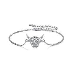 YAFEINI Highland Cow Armband Sterling Silber Highland Cow Armband Schottischer Schmuck für Frauen Mädchen Geschenke von YAFEINI