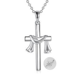 YAFEINI Kreuz Kette S925 Sterling Silber Jesus Religiöse Halskette Glaube Hope Love Anhänger Schmuck für Damen Herren (Silver) von YAFEINI