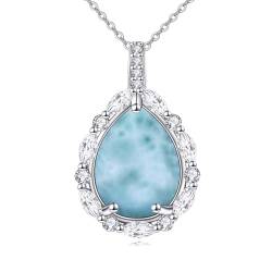 YAFEINI Larimar Kette für Damen 925 Sterling Silber Blau Larimar Anhänger Halskette Naturstein Tropfen Kette Schmuck Geschenk von YAFEINI