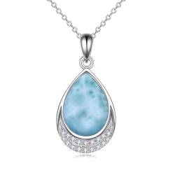 YAFEINI Larimar Kette für Damen 925 Sterling Silber Larimar Zirkonia Anhänger Halskette Schmuck Geschenk für Mädchen (D-Larimar) von YAFEINI