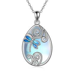 YAFEINI Libelle Halskette Sterling Silber Mondstein blaue Libelle Anhänger Halskette Mode filigrane Schmuck Geschenke für Damen Mädchen von YAFEINI