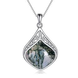 YAFEINI Moosachat Tropfen Kette Sterling Silber Vintage filigrane Naturstein Tropfen Anhänger Halskette Schmuck Geschenke für Damen Mädchen (Tropfenkette aus Moosachat) von YAFEINI