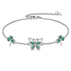 YAFEINI Schmetterlings Armband für Damen 925 Sterling Silber Kleeblatt Armbänder St. Patricks Day Schmuck Geschenke für Frauen Mädchen (Schmetterlings Armband) von YAFEINI