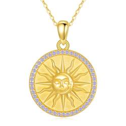 YAFEINI Sonne Münze Kette für Damen 925 Sterling Silber Geburtsstein Juni Gold Anhänger Halskette Sonne Schmuck Geschenk von YAFEINI