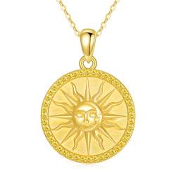 YAFEINI Sonne Münze Kette für Damen 925 Sterling Silber Geburtsstein November Gold Anhänger Halskette Sonne Schmuck Geschenk von YAFEINI