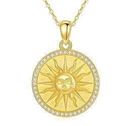 YAFEINI Sonne Münze Kette für Damen 925 Sterling Silber Gold Sonne und Mond Anhänger Halskette Sonne Schmuck Geschenk (Sonne) von YAFEINI