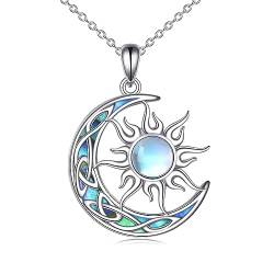 YAFEINI Sonne und Mond Kette Damen 925 Sterling Silber Abalone Muschel Keltischer Mond Anhänger Halskette Mondstein Sonne Schmuck Geschenk von YAFEINI