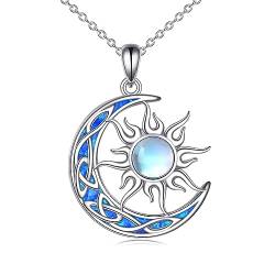 YAFEINI Sonne und Mond Kette Damen 925 Sterling Silber Blau Opal Keltischer Mond Anhänger Halskette Mondstein Sonne Schmuck Geschenk von YAFEINI