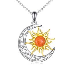 YAFEINI Sonne und Mond Kette Damen 925 Sterling Silber Gold Keltischer Mond Anhänger Halskette Rot Opal Sonne Schmuck Geschenk von YAFEINI